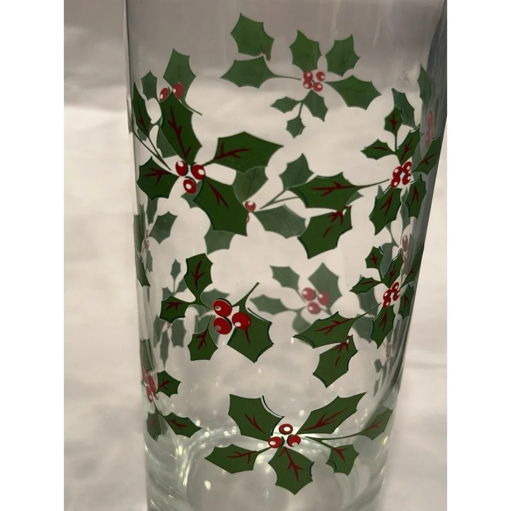 Set Of 9 Vintage Christmas Xmas Holly Berries Tall Tumbler Drinking Glasses 6.5